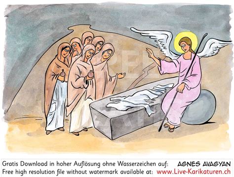 Kirchenfeiertag Ostern Engel Grab Frauen — www.Live-Karikaturen.ch