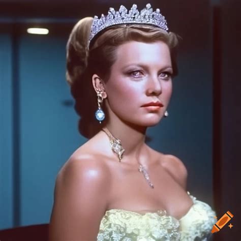 Portrait of female captain kirk in a ballgown on the deck of the enterprise on Craiyon