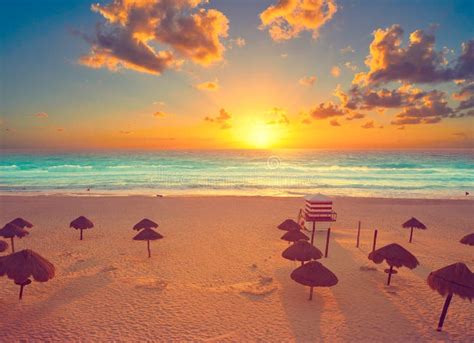 Cancun Sunrise at Delfines Beach Mexico Stock Photo - Image of mexican ...