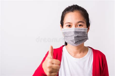 Woman Wearing Face Mask Protective Against Coronavirus or Filter Dust, Air Pollution Her Show ...
