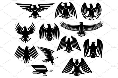 Eagle vector heraldic icons or emblems set | Custom-Designed Illustrations ~ Creative Market