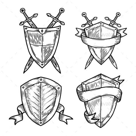 Old or Retro Medieval Royal Signs as Shields | Medieval tattoo, Shield ...