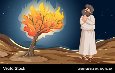 Moses and the burning bush a biblical scene Vector Image