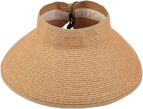 InfoMine Sun Visors Women Folding Hat Wide Brim Straw Beach Outdoor UV ...