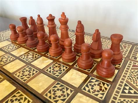 Vintage Inlaid Chess Board with Hand Turned Chess Pieces - Artedeco ...