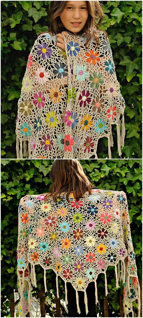 Flower Shawl – Craft Ideas | Shawl crochet pattern, Shawl pattern, Crochet