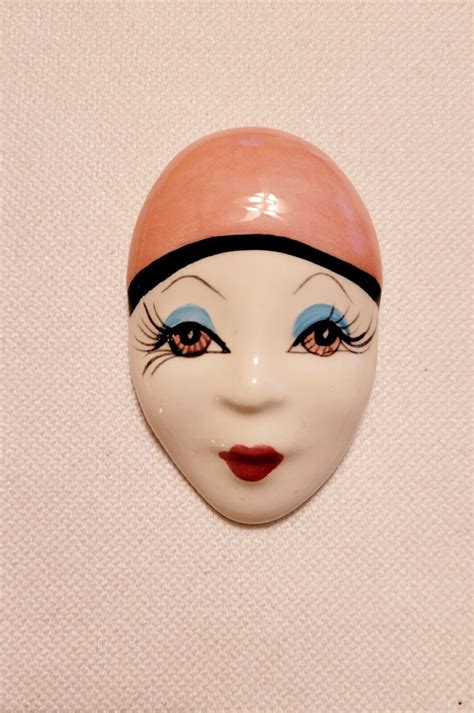 ART DECO Handmade Ceramic Flapper Lady Face Brooch PI… - Gem