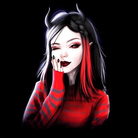 Art > Dark Theme > Demon Girl > black and red | niaris_art | Desenhos de rostos, Rosto, Desenhos