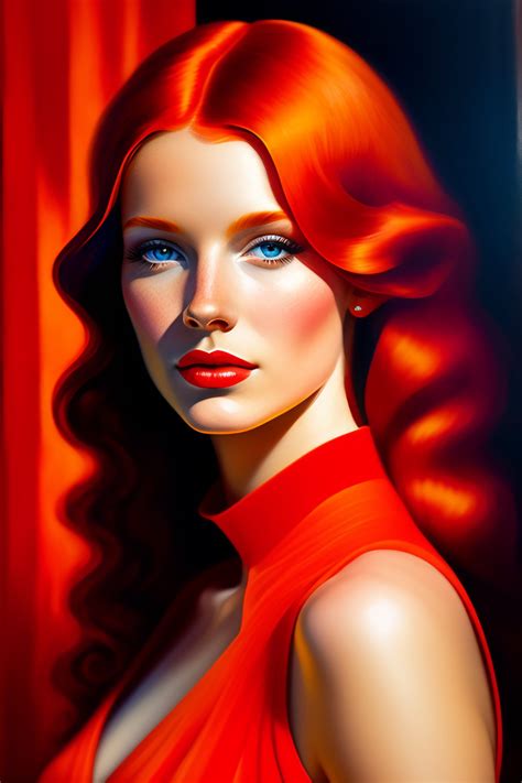 Lexica - Hyper-realistic portrait of red hair girl in a modern red ...