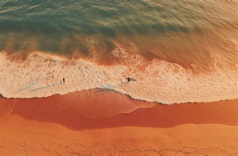 Premium AI Image | aerial view of some surfers on the beach sport concept