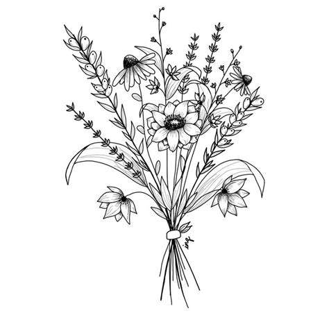 floral bouquet illustration - Google Search | Flower drawing, Floral drawing, Flower sketches