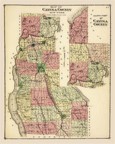 Cayuga County NY 1875 historic map reproduction Photograph by Phil ...