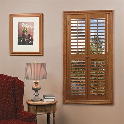 HOME basics Oak 2-1/4 in. Plantation Faux Wood Interior Shutter 29 to ...