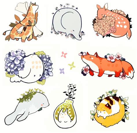 mochi animals and foliage. - tofuvi | Animal drawings, Cute animal ...