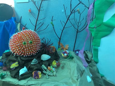 Underwater themed Halloween decorations. Puffed fish pumpkin. Under The Sea Decorations, Under ...