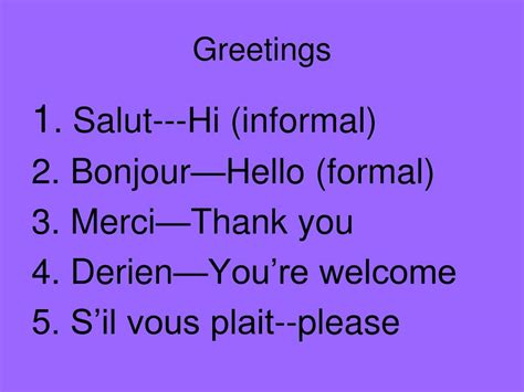 PPT - French Greetings PowerPoint Presentation, free download - ID:2129644