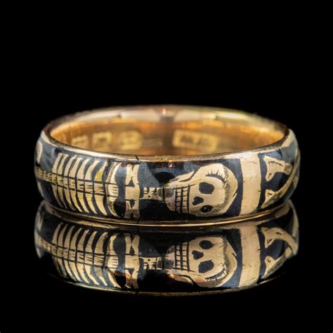 Memento Mori Enamelled Skeleton Band Ring 22ct Gold Dated 1900