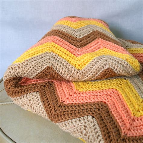 Cozy knit afghan chevron pattern 1970s vintage knitted crochet large ... | Afghan crochet ...