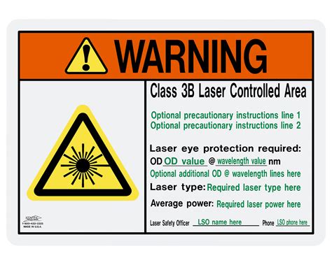 Class 3B WARNING Sign - Laser Controlled Area, Custom