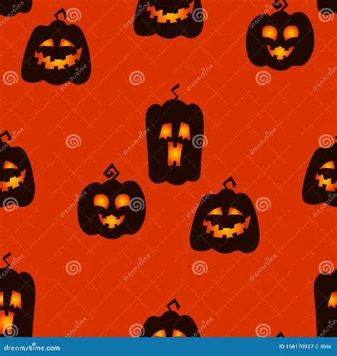 Ack O Lantern Faces Seamless Pattern. Halloween Pumpkin Horror Scary ...