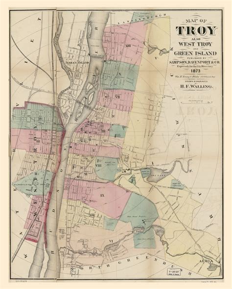 Troy New York Old Map Reprint West Troy Green Island 1873 Homeowner ...