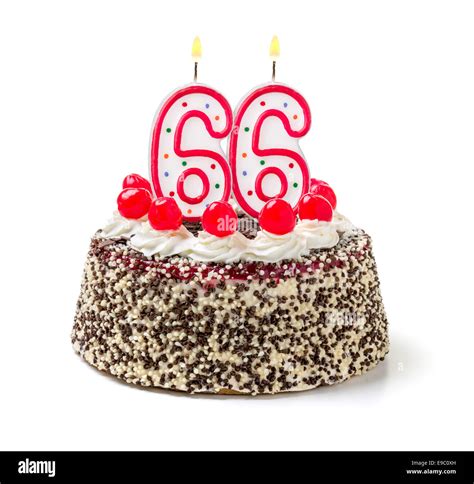 Birthday cake with burning candle number 66 Stock Photo - Alamy