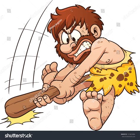 Angry Cartoon Caveman Clubbing. Vector Clip Art Illustration With ...