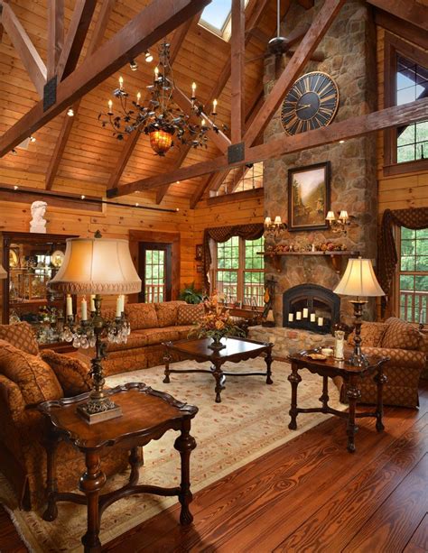 Custom Log Home with a Massive Stone Fireplace