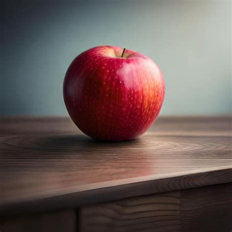 Premium AI Image | a red apple sits on a wooden table.