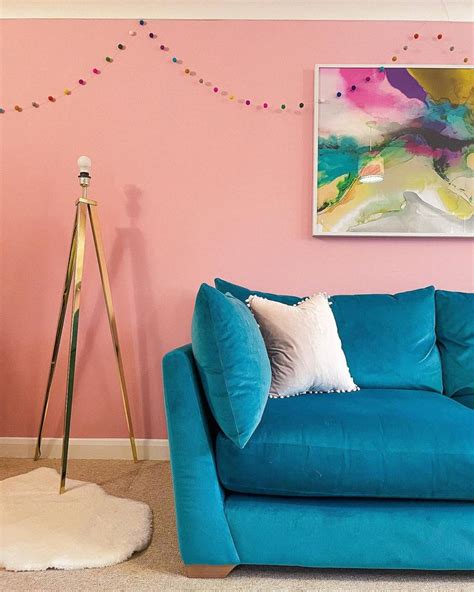 @thisrainbowrental | Light pink walls, Velvet sofa living room, Royal blue couch