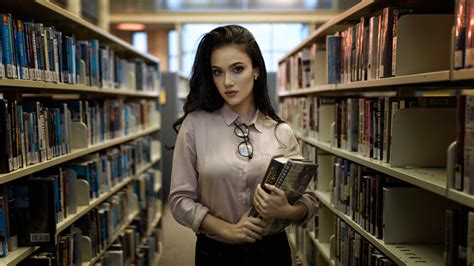 Women With Books In Library Wallpaper,HD Girls Wallpapers,4k Wallpapers ...