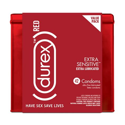 Durex (RED) Condom Extra Sensitive, 42 Condoms - Ultra Fine & Extra Lubricated, Natural Latex ...