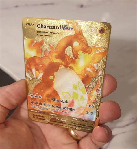 Pokemon GOLD Shiny Black Charizard Rainbow Pikachu VMAX GX Metal Cards CUSTOM Toys & Hobbies CCG ...