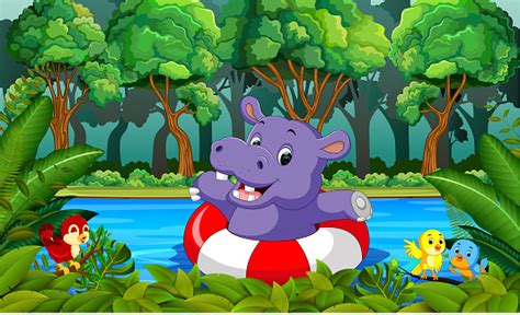 Hippo Swimming In The River Stock Illustration - Download Image Now ...