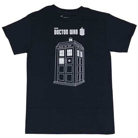 Doctor Who Mens T-Shirt - White Line Drawn Call Box Image Under Logo ...