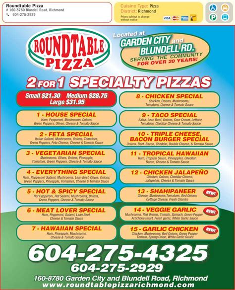 Round Table Pizza - Menu, Hours & Prices - 160-8780 Blundell Rd, Richmond, BC