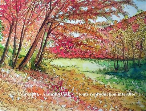 LES ROUGES DE L'AUTOMNE Aquarelle 50 x 40 cm Painting, Art, Watercolor ...