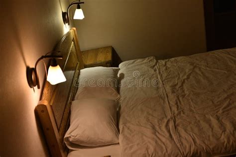 Bed in a Hotel Room. Bed and Pillows Stock Image - Image of modern ...