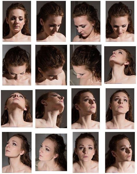 many different pictures of a woman's face and neck with various angles to the side