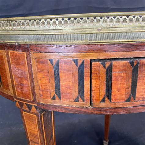 French Louis XVI Antique Marble Top Bouilette Marquetry Table For Sale at 1stDibs