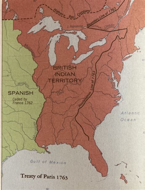 Map of British and Mexican American Territory: Treaty of Paris 1763