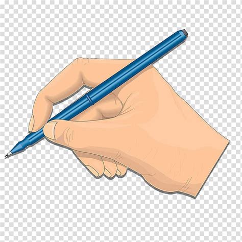 Right human hand holding blue pen illustration, Pen Cartoon, Cartoon handwriting pen writing ...