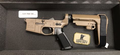 AR15 Pistol Complete Lower Receiver w/ A2 Grip & SBA3 Brace FDE | Western Sport