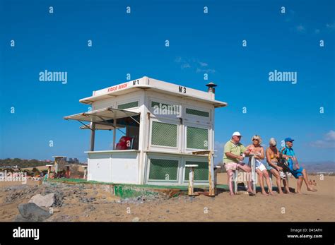 Kiosk selling refreshments Playa de Maspalomas beach Maspalomas resort Gran Canaria island the ...