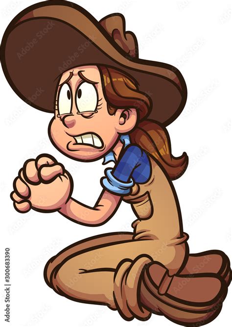 Vecteur Stock Cartoon farmer girl begging or praying clip art. Vector ...