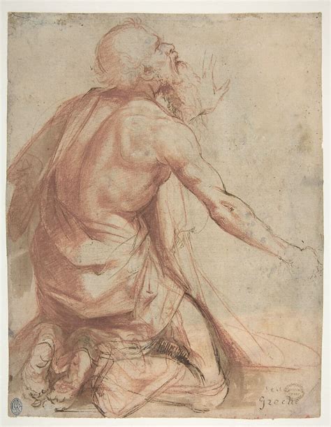 attributed to Nosadella (Giovanni Francesco Bezzi) | Kneeling Bearded Old Man (recto); Section ...