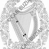 CELTIC COLORING Page Harp Of Ireland Irish Colouring  Etsy España sketch template