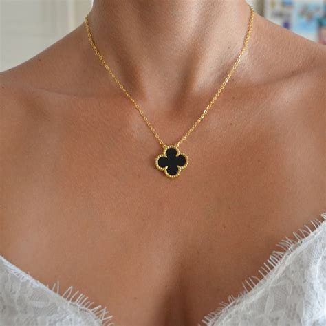 Black Clover Necklace Four Leaf Clover Necklace Delicate | Etsy