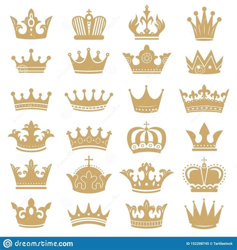 Gold crown silhouette. Royal crowns, coronation king and luxury queen tiara silhouettes icons ...