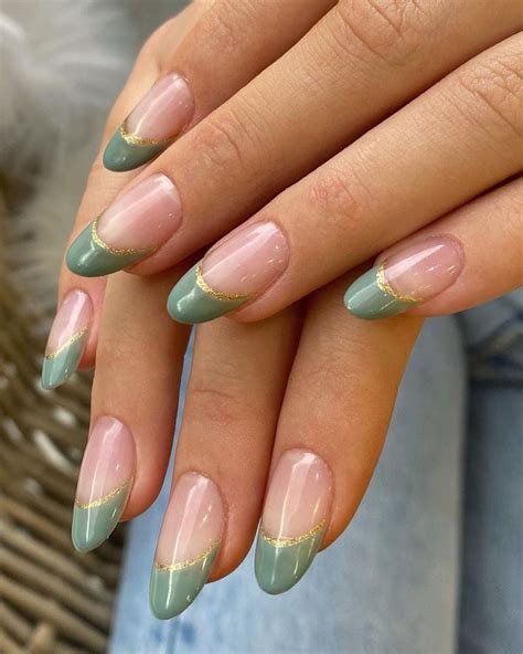 Steph - Nail Artist on Instagram: “Sage green x gold tips Service ...